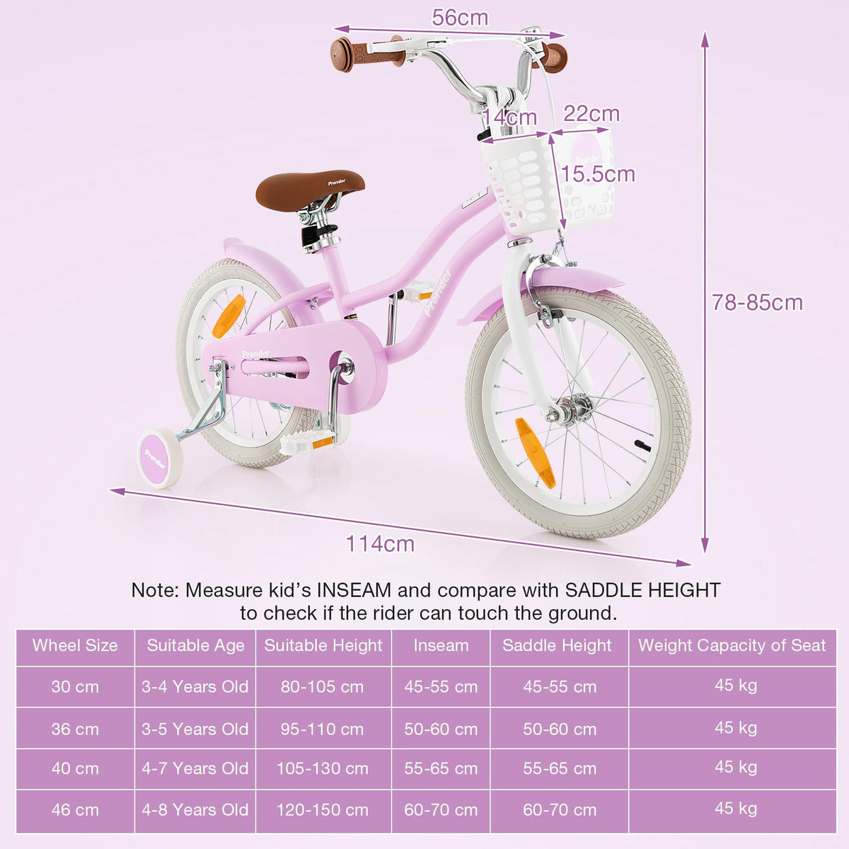 Kids Bike, 14 16 18 Inch Boys Girls Bike for 3-8 Years w/Training Wheels