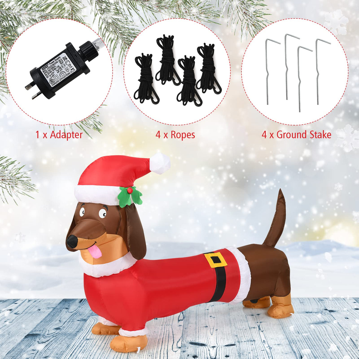 160 CM Christmas Inflatable Dog with Internal Bulbs for Indoor & Outdoor