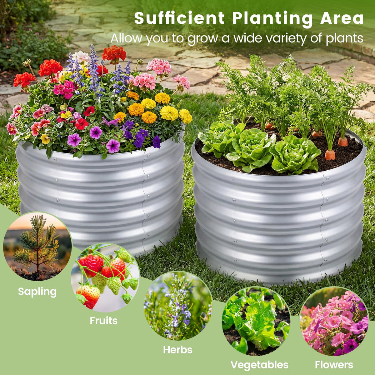 Galvanized Raised Garden Bed, Round/Rectangular Outdoor Planter Box