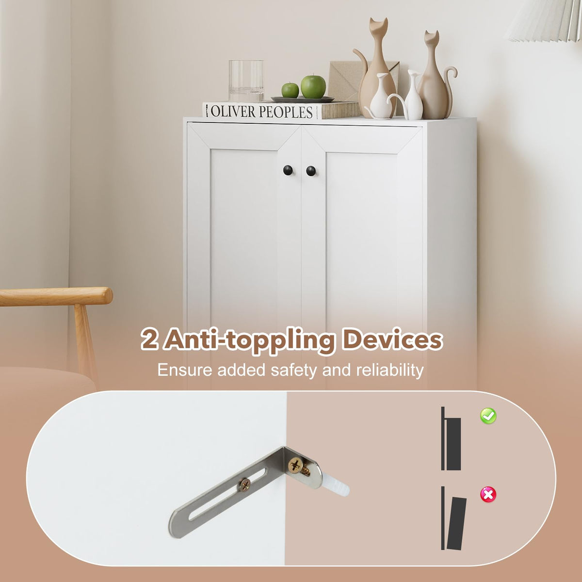 Bathroom Floor Storage Cabinet with Doors and Adjustable Shelves