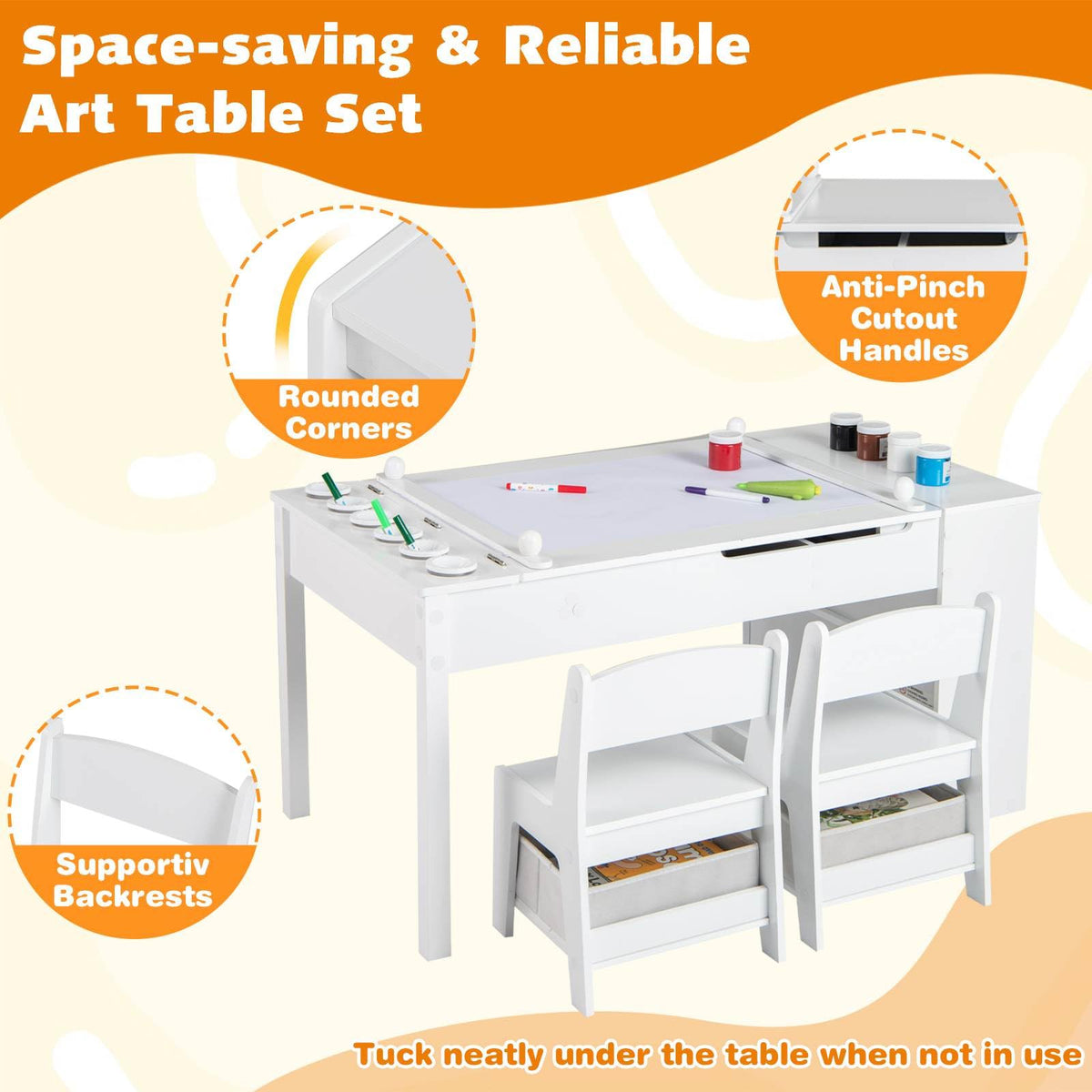 Multi-functional Kids Art Easel Table & Chair Set, Toddler Craft Drawing Writing Desk