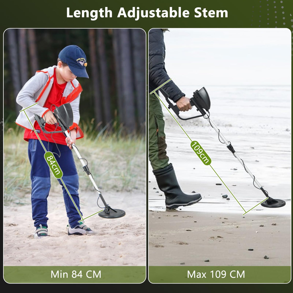 Professional Gold Detector w/ IP68 Waterproof Coil Adjustable Stem