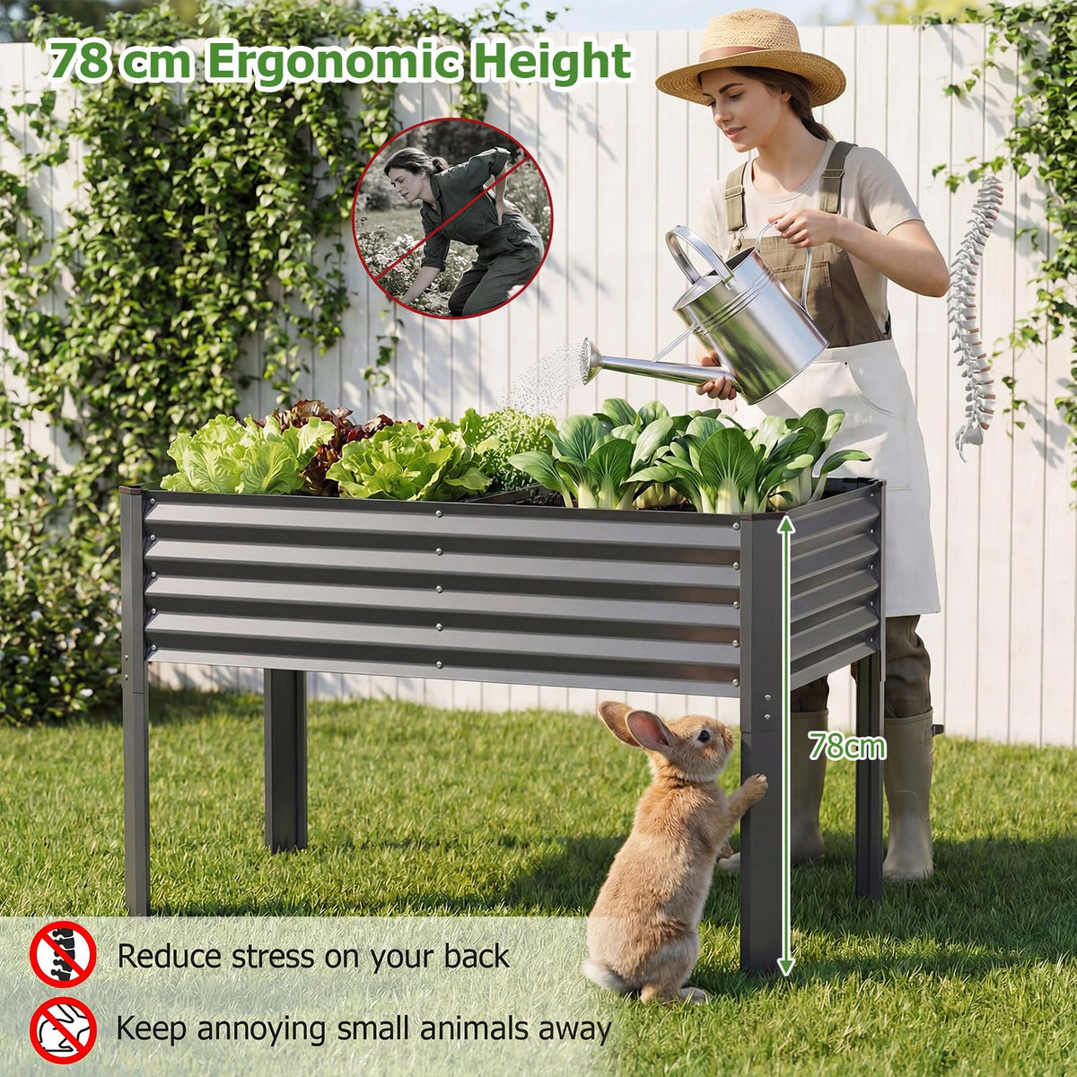 Galvanized Raised Garden Bed with Legs, Metal Elevated Planter Box for Gardening Vegetables, Flowers