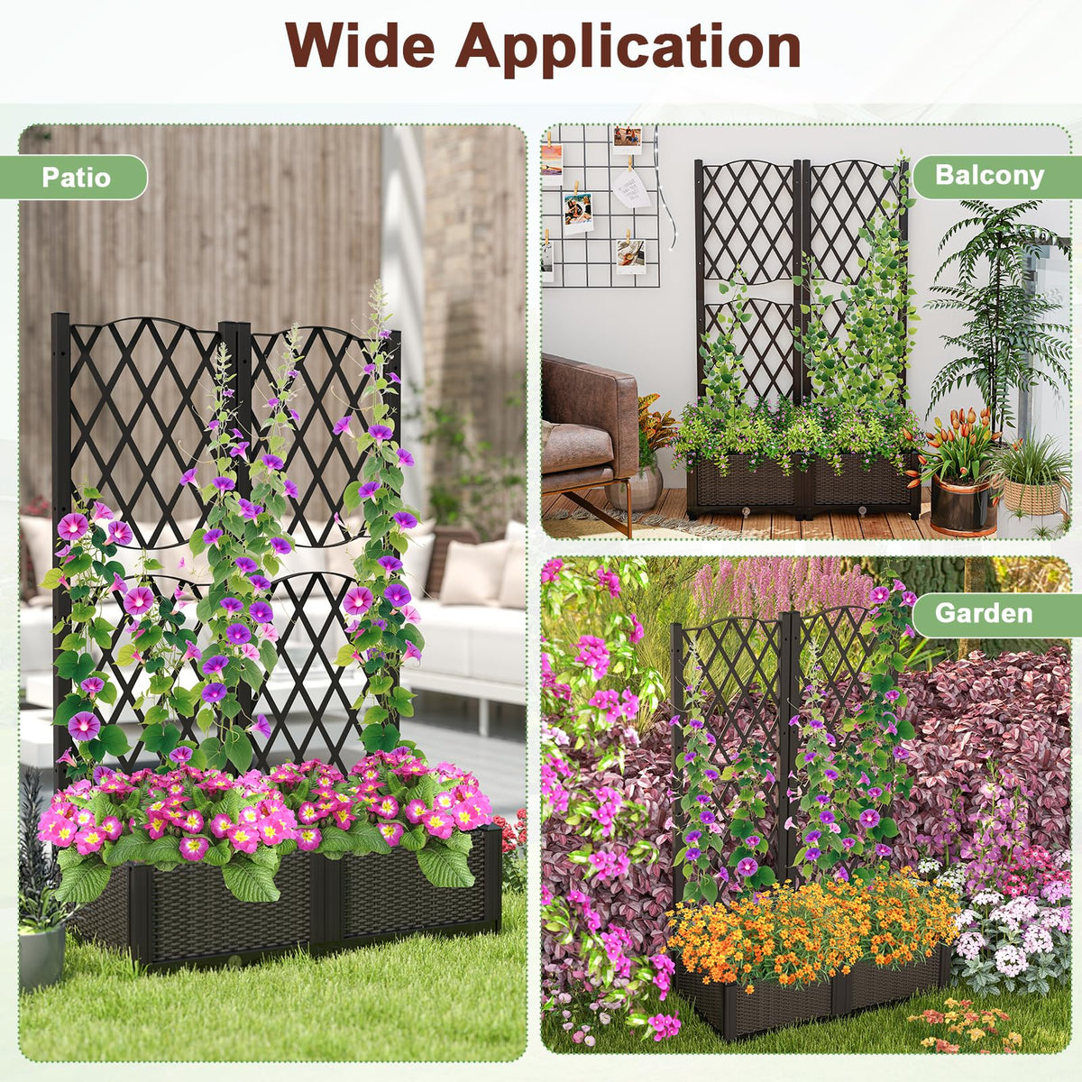 Raised Garden Bed with Trellis Double Planter Box for Climbing Plants