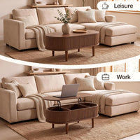 Oval Lift Top Fluted Design Coffee Table with Storage and Raised Wood Feet