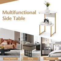 Giantex G-Shaped Side Table with Storage, 2-Tier End Table for Small Space White