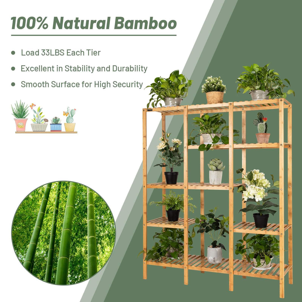 Bamboo Plant Stand, 5 Tier 12 Potted Plant Shelf