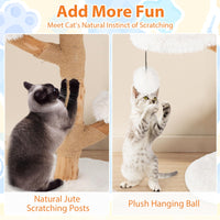 Modern Wood Branch Cat Tree with Jute Scratching Post and Padded Perch