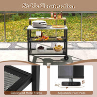 Rolling Bar Cart with Flip-up Table and Foldable Handle for Kitchen