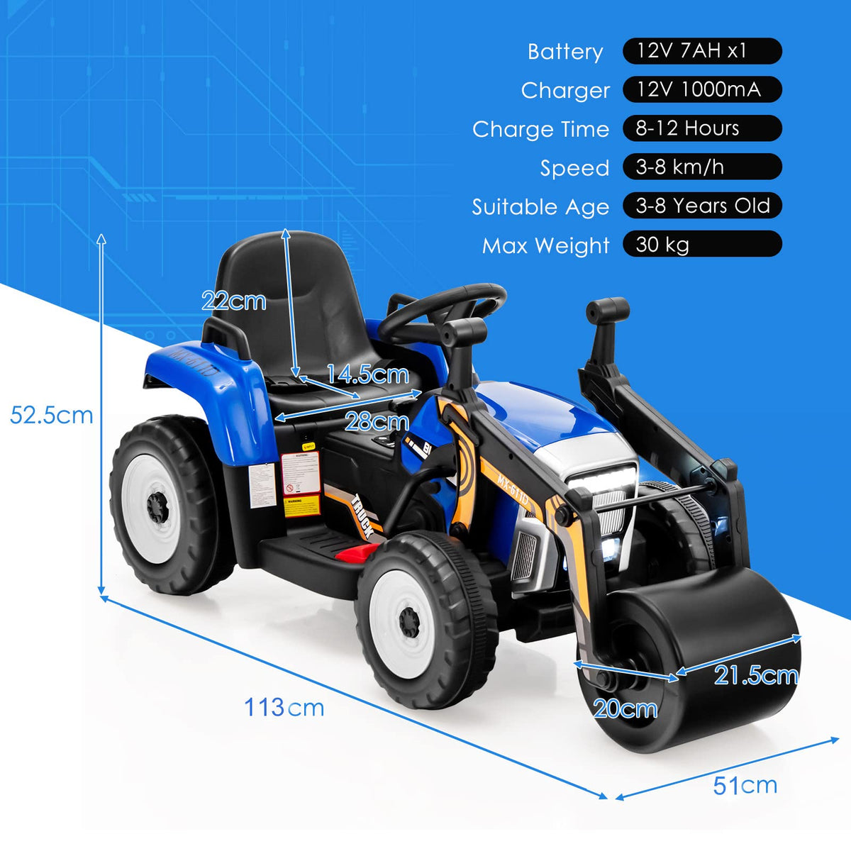 Ride on Car, 12V Road Roller with Remote Control