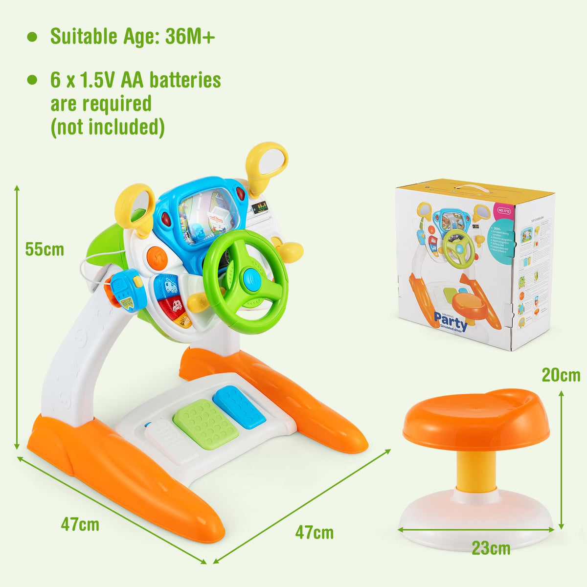 Kids Steering Wheel Simulated Driving Toy Set with Lights & Sounds