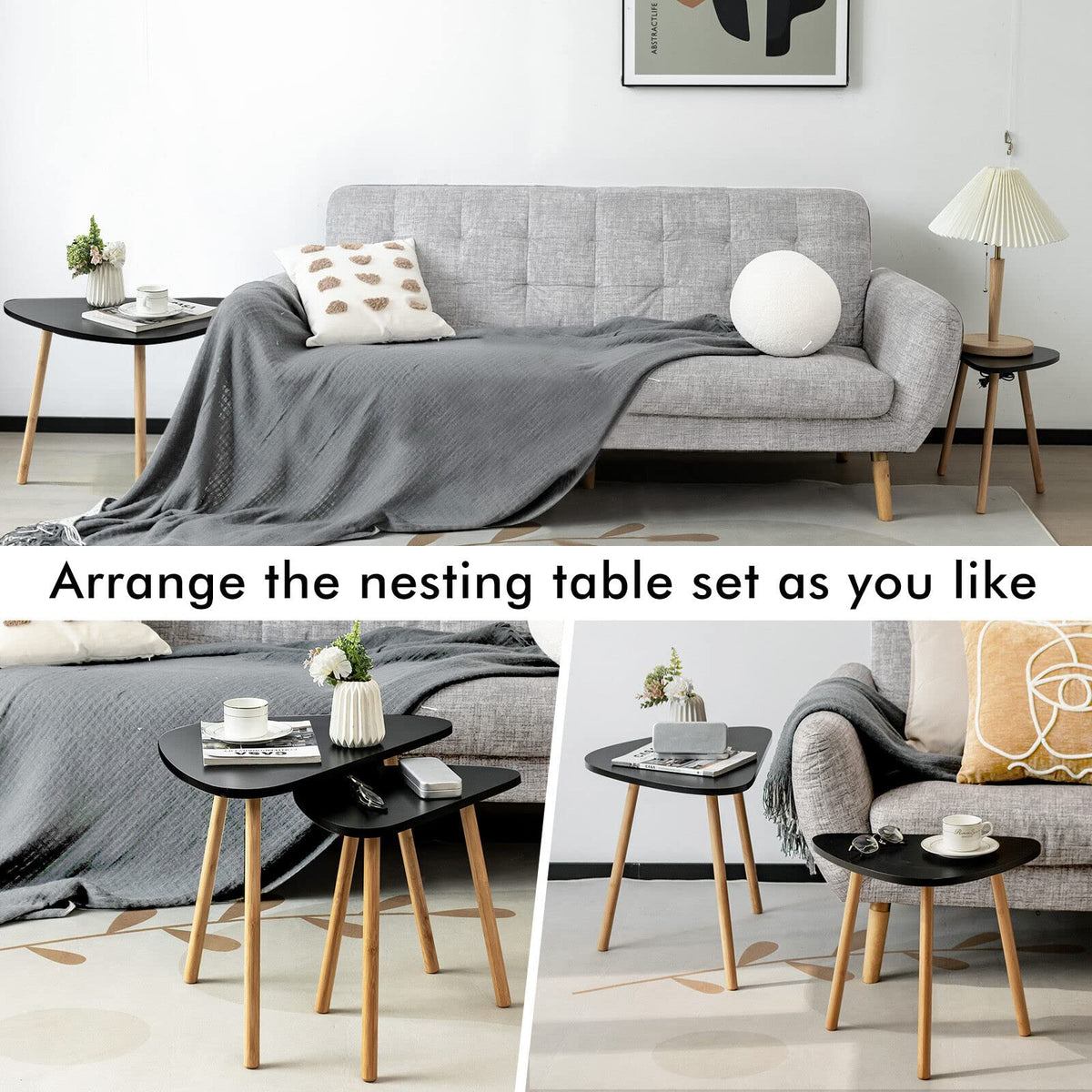 Giantex Beside Tables Nesting Coffee Table Set of 2 w/Oval Triangular Tabletop