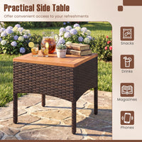3-Piece Wicker Bistro Set with Acacia Table & Armchairs and Cushions for Backyard