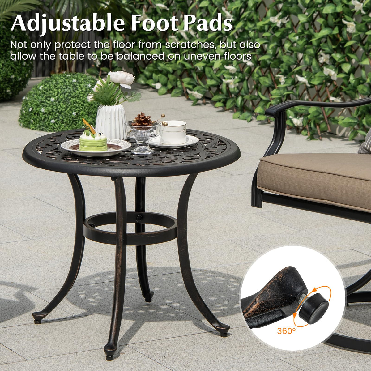 Cast Aluminum Patio Table, 60 CM Outdoor Round Side Table