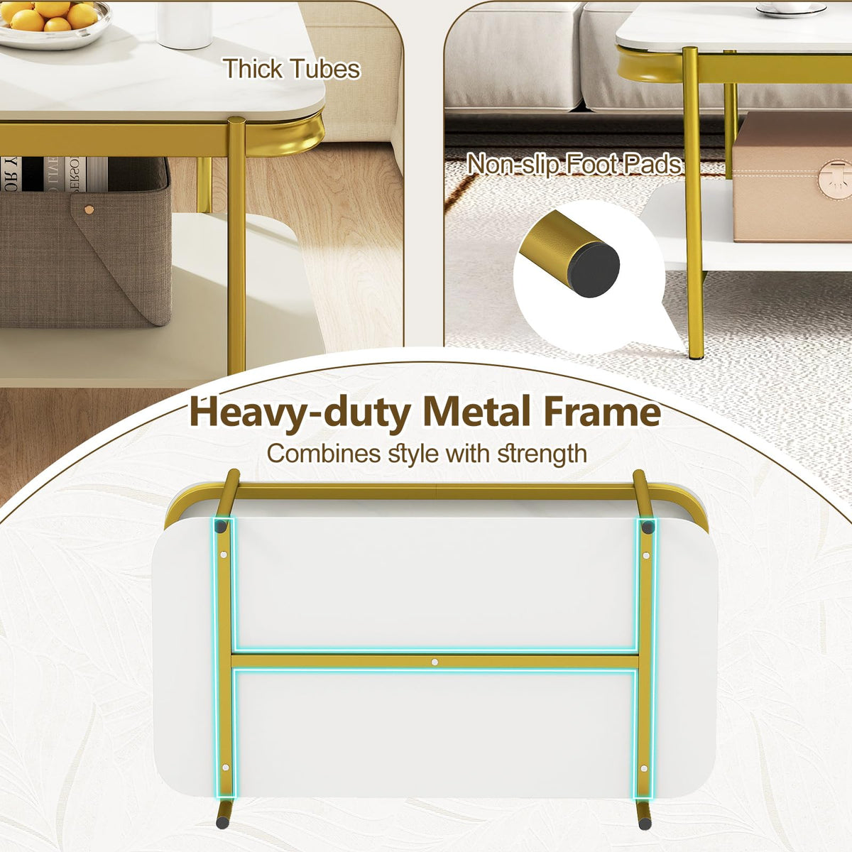Modern Rectangular Coffee Table with Sintered Stone Top & Storage Shelf for Indoor