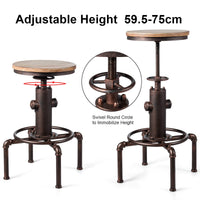 Industrial Bar Stool Wood Seat Water Pipe Fire Hydrant Design Height Adjustable