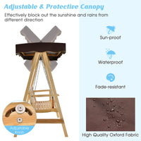 Wooden Garden Swing Chair, 2 Person Canopy Swing w/Weather-Resistant Canopy