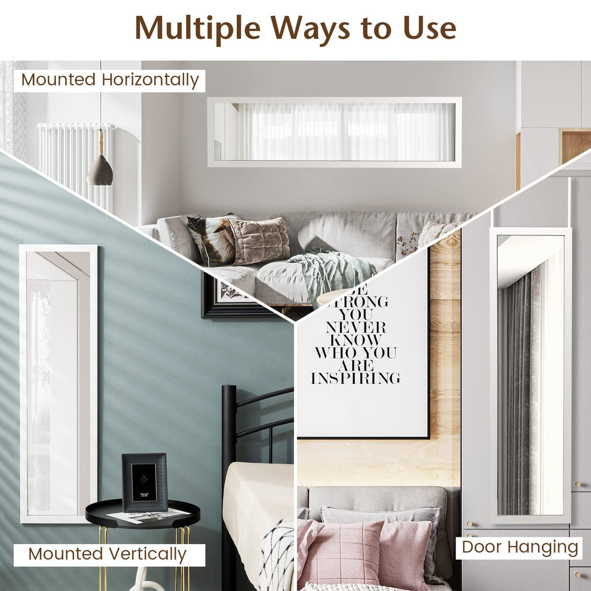 Full Length Over The Door Mirror, Full Length Mirror with Hanging Hooks for Door , White