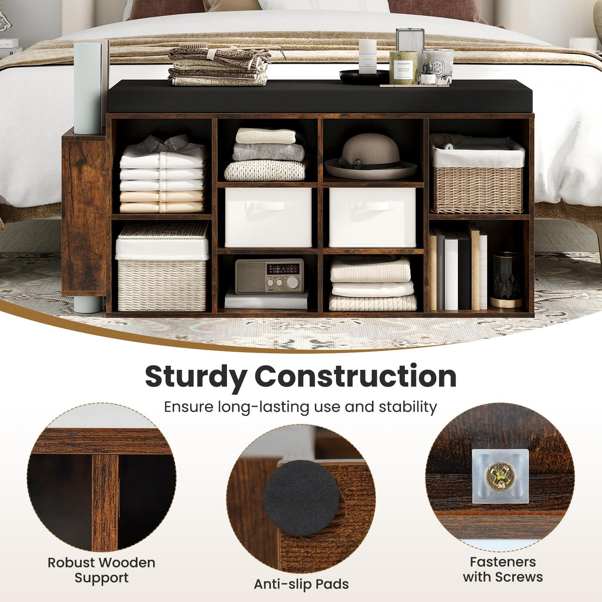 Giantex Shoe Storage Bench with Umbrella Stand, 10-Cube Entryway Bench with Adjustable Shelf & Padded Cushion
