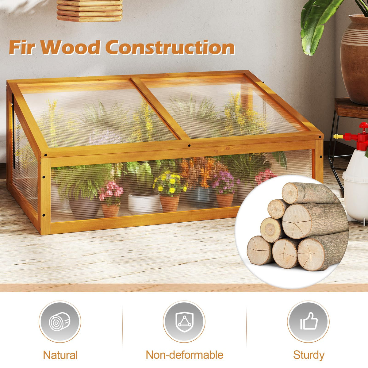Wood Cold Frame Greenhouse, Portable Raised Planter Bed Protection