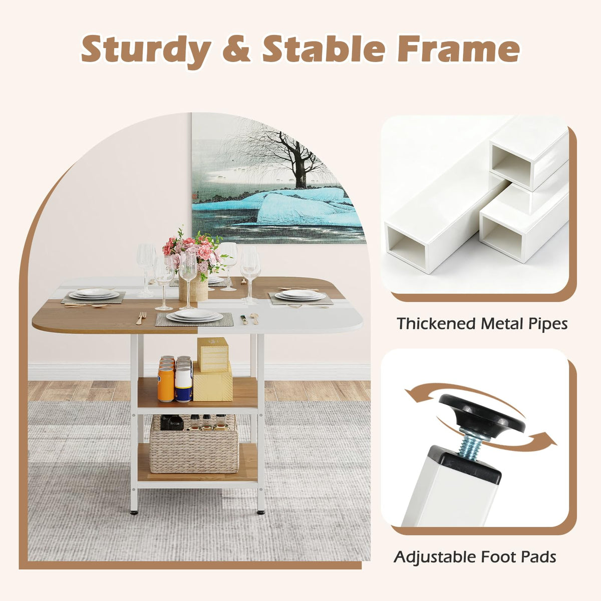 Giantex 120 CM Square Dining Table for 4, Elegant Kitchen Dinette Table
