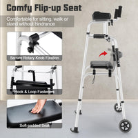 Folding Upright Walker with Seat Wheels and Removable Arm Support