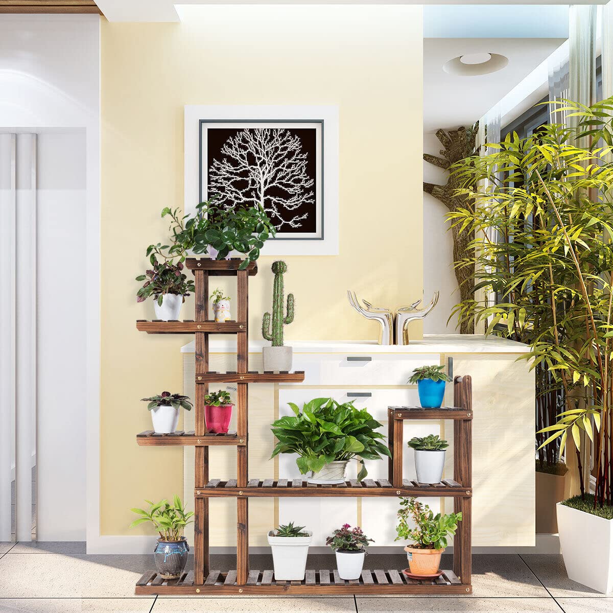 Giantex 7 Tier Flower Stand, Wood Plant Shelf