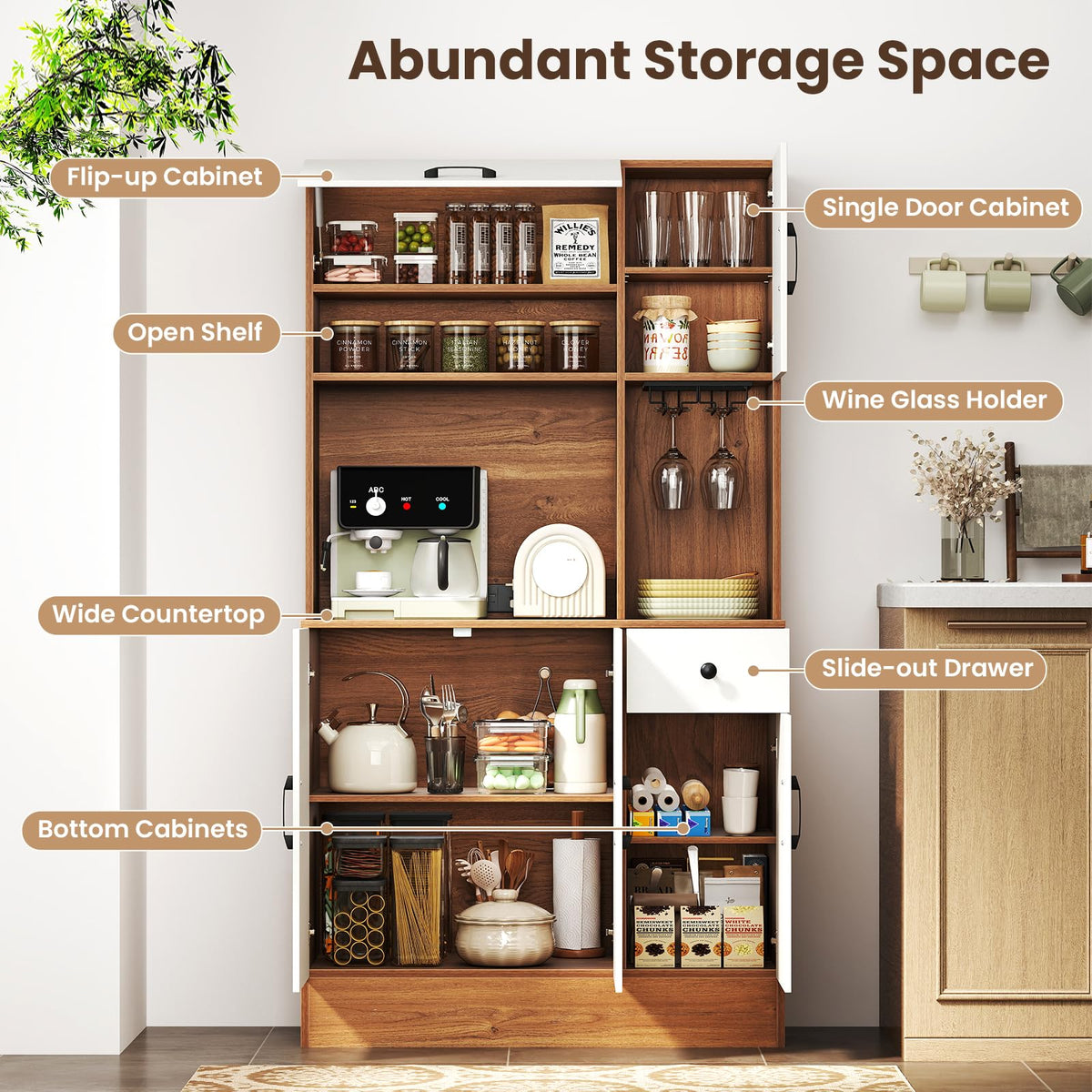 Giantex 167cm Tall Pantry Cabinet w/Hutch & Power Outlets