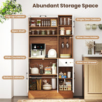 Giantex 167cm Tall Pantry Cabinet w/Hutch & Power Outlets