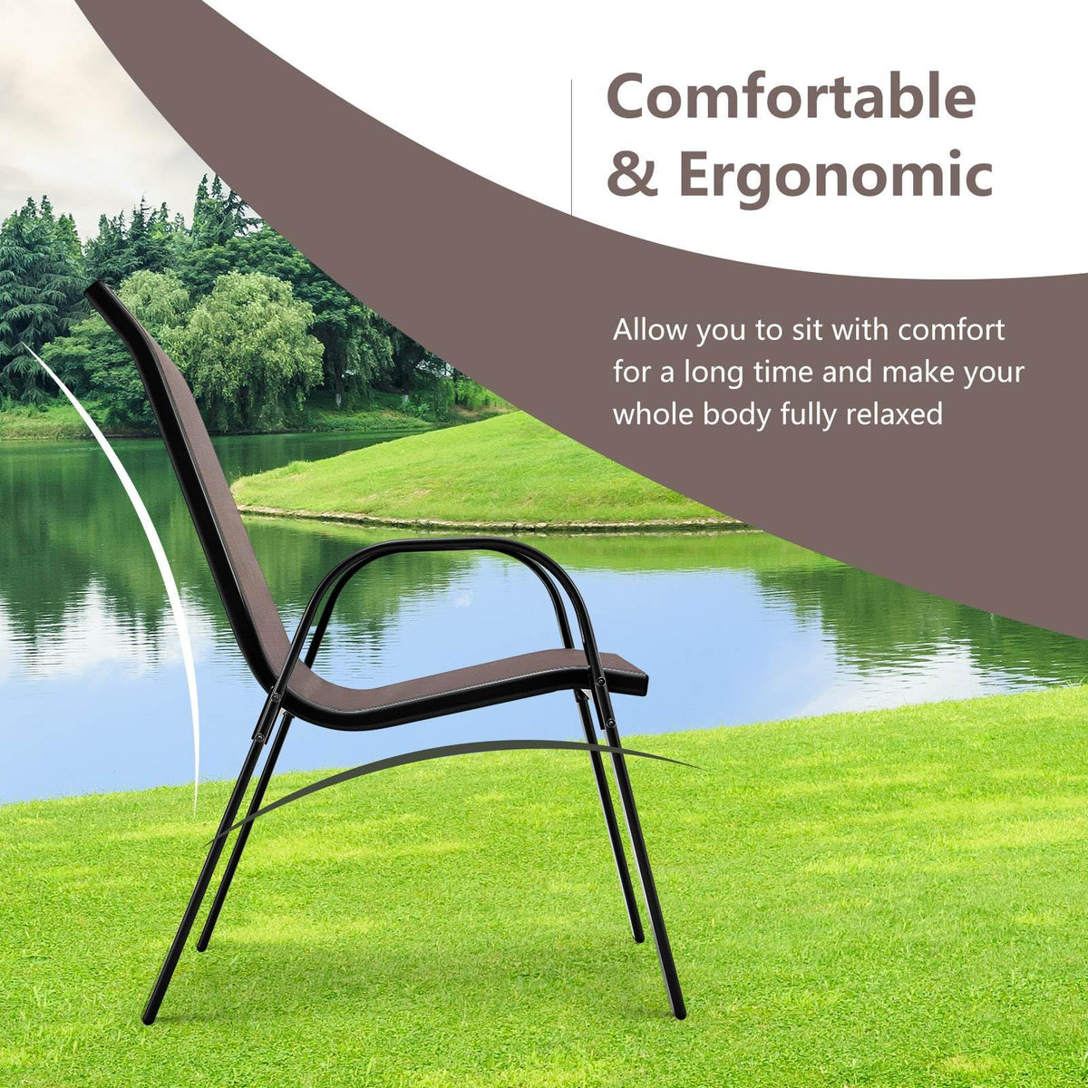 Set of 4 Outdoor Patio Chairs, Stackable Armchair with Weather-Resistant Fabric