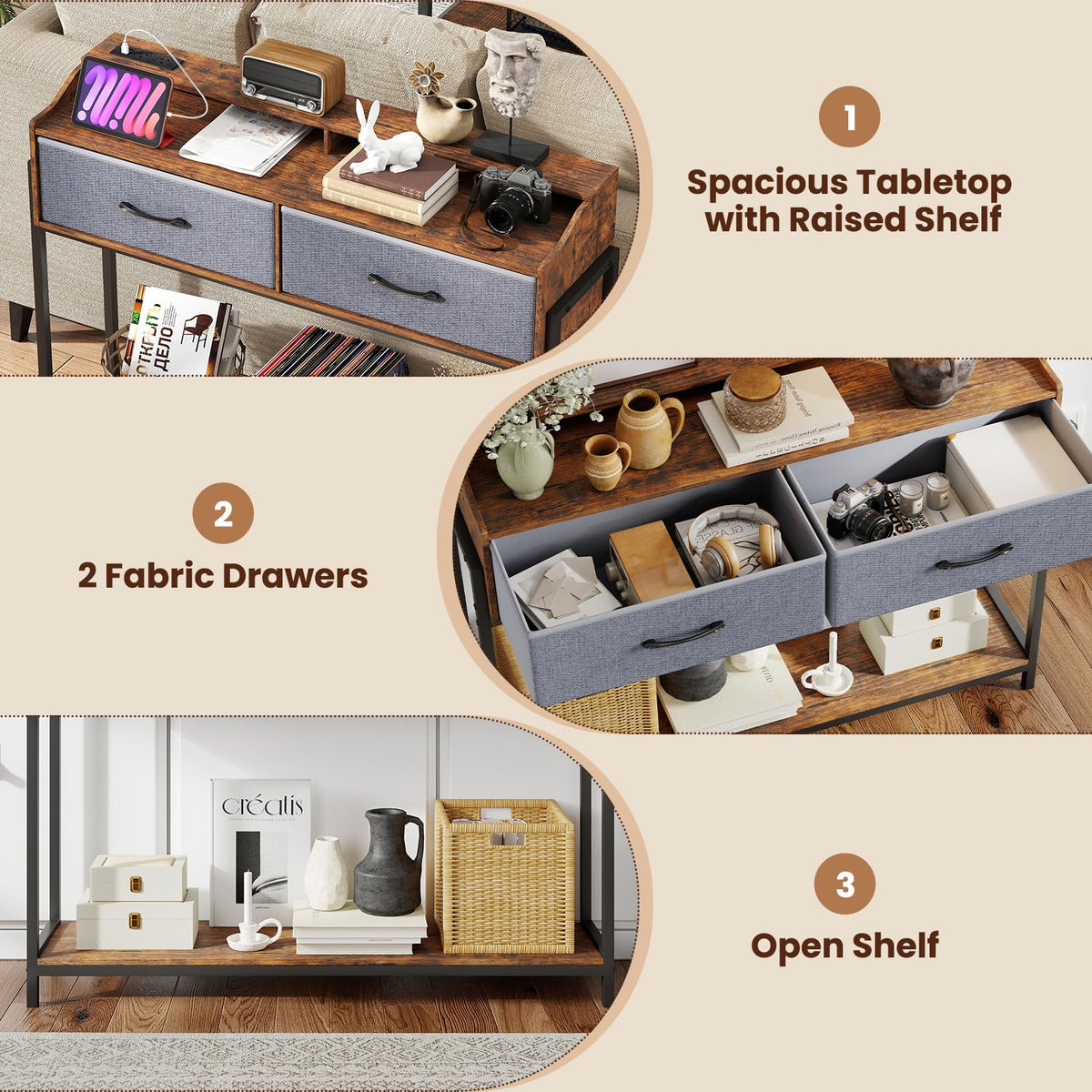 Giantex Console Table with Charging Station, 110 cm Narrow Entryway Table