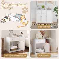 Cat Litter Box Enclosure, Hidden Cat Washroom Side Cabinet Wooden Pet House w/ 2 Drawers