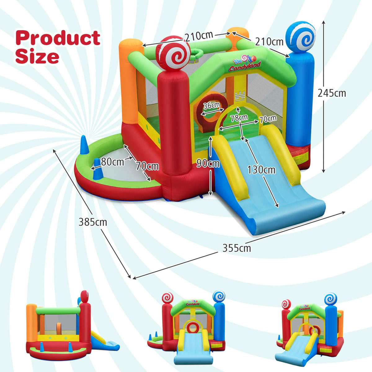 Kids Inflatable Bounce House, Candy Theme Jumping Castle w/Jumping Area with 680W Blower