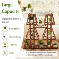 Indoor Outdoor Trapezoid Plant Rack for Multiple Plants, 5-Tier 10 Potted Flower Pot Holder