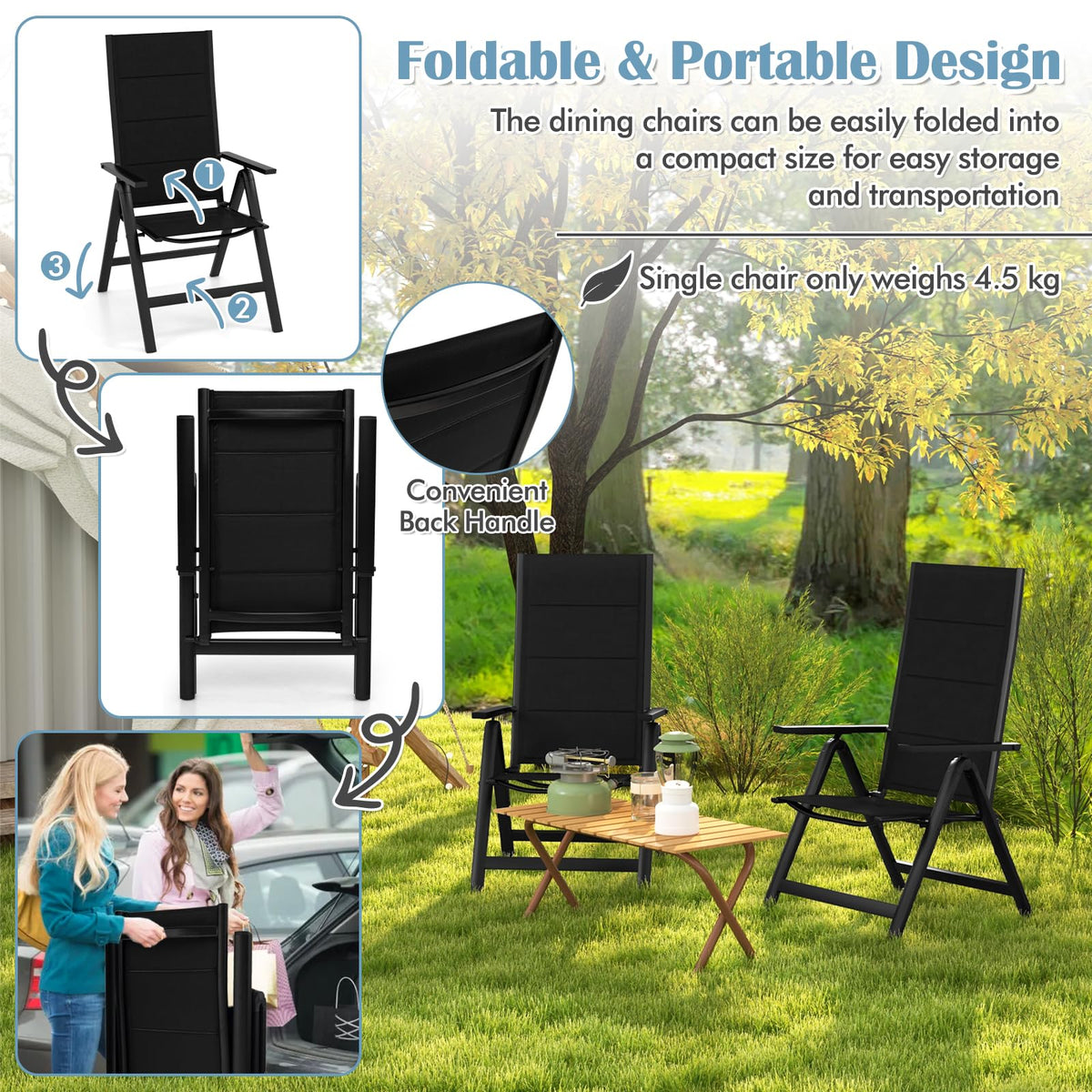 Patio Folding Chair Set with Soft Padded Seat for Porch Pool Backyard Camping
