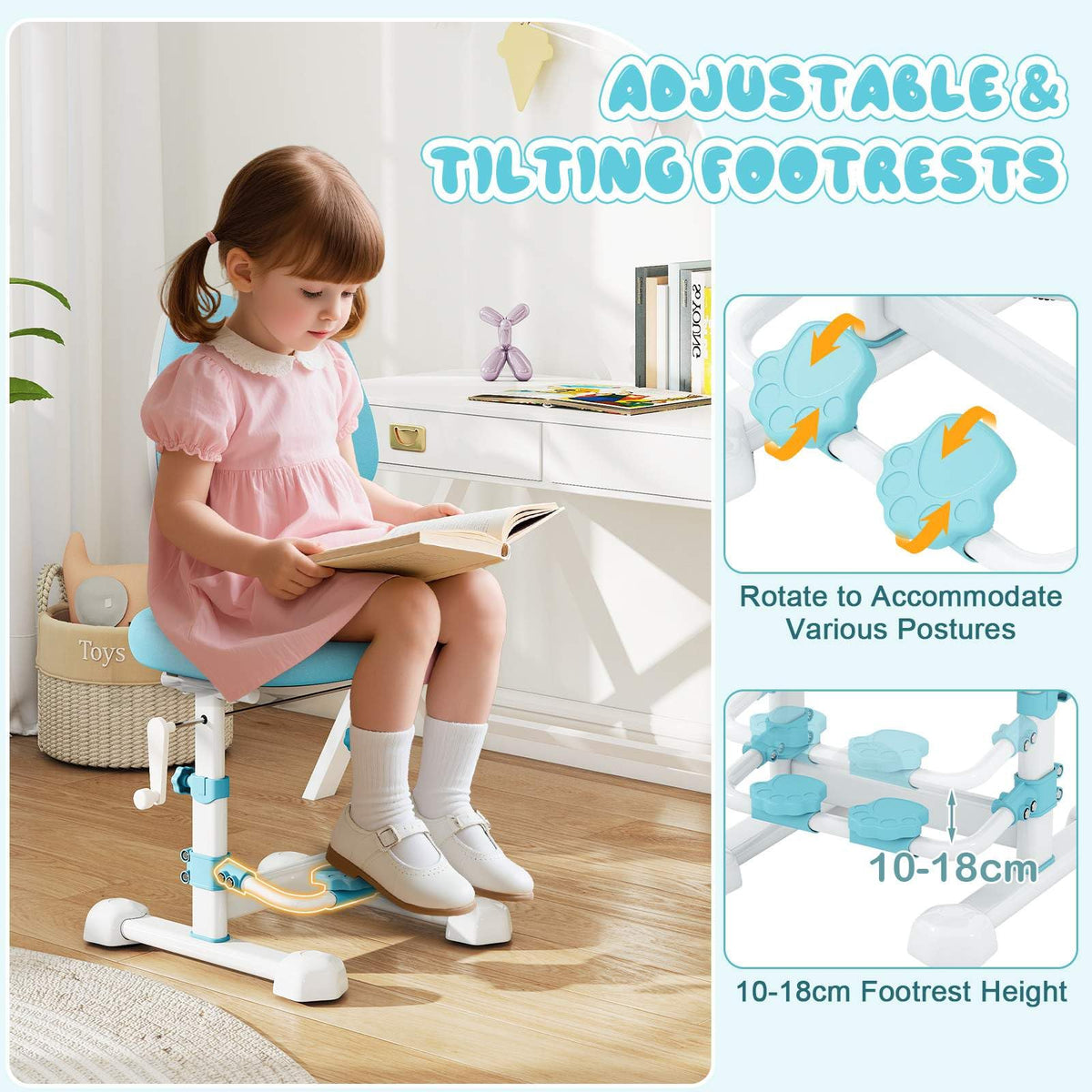 Kids Chair, Ergonomic Children Study Desk Chair with Adjustable Double Backrest