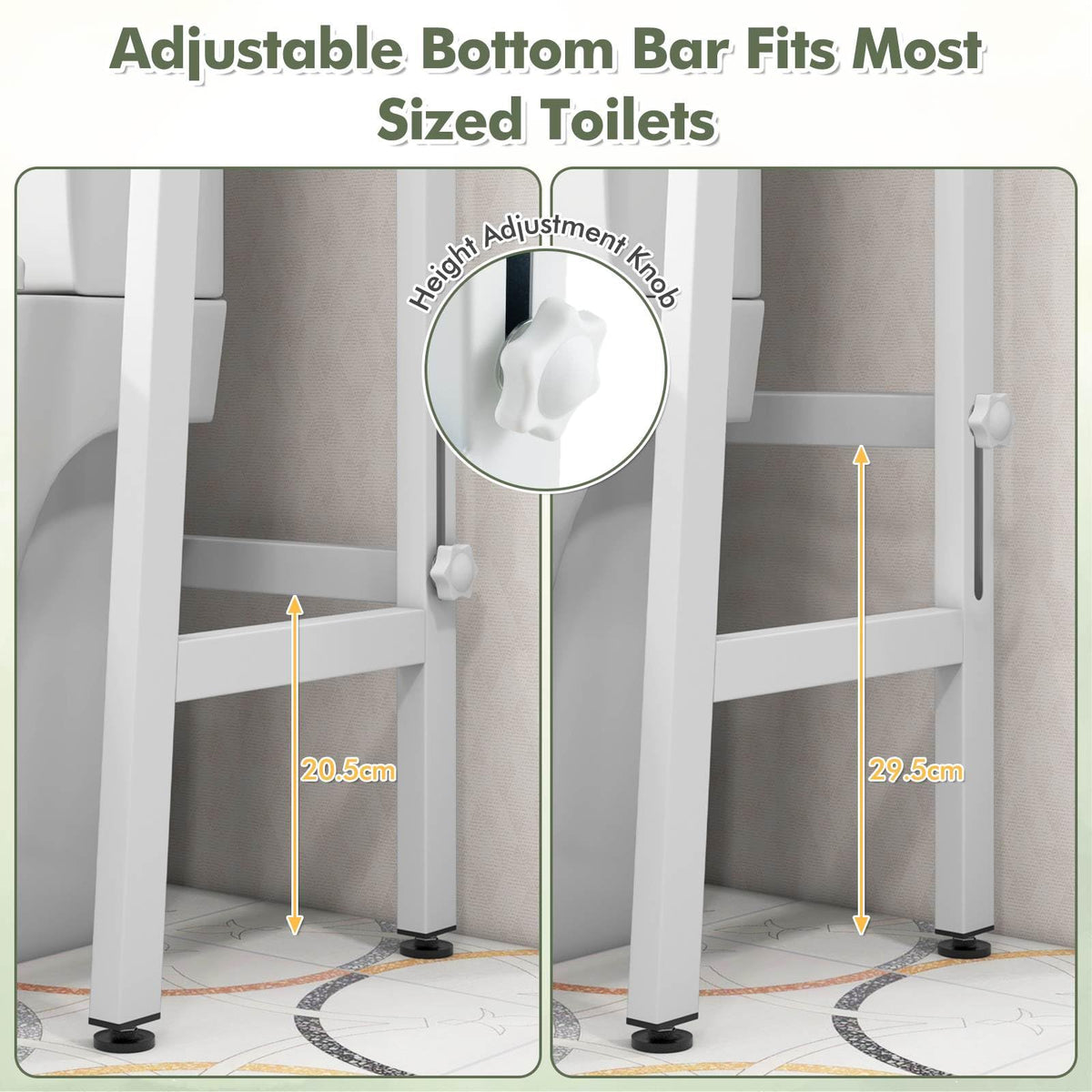 Giantex Over The Toilet Storage Shelf, 3-Tier Free Standing above Toilet Rack Stand with Adjustable Bottom Bar