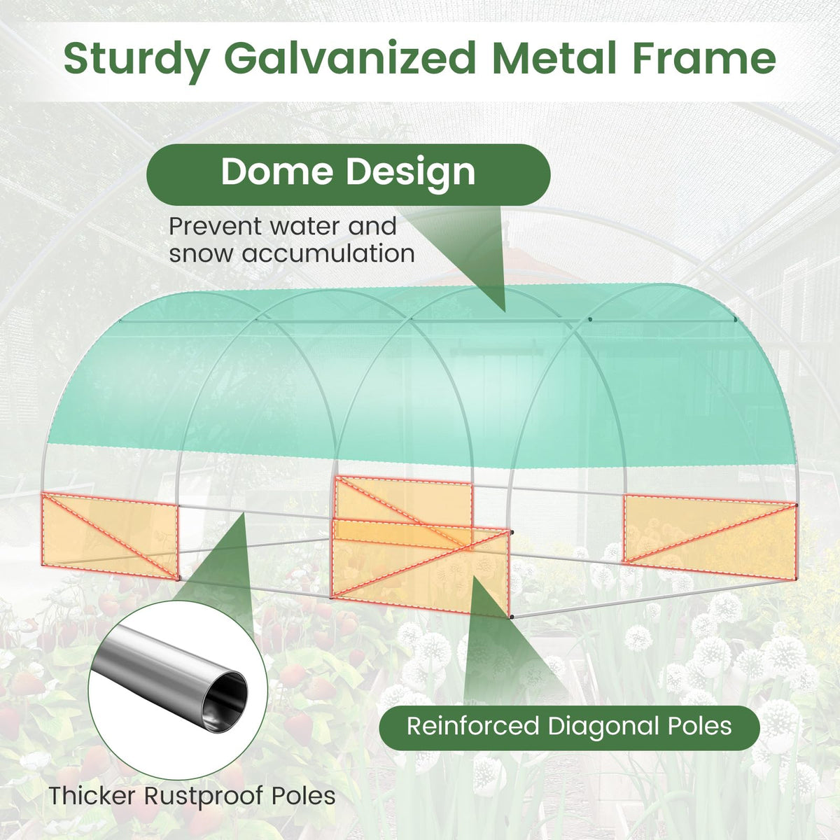 4x3x2m Outdoor Walk-in Tunnel Greenhouse 6 Roll-up Windows