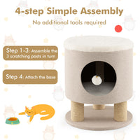 Cat Condo Stool for Indoor Cats, Pet House Ottoman & Kitty Bed with Scratching Posts & Plush Ball Toy