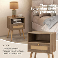 Giantex Rattan Nightstand Set of 2, Home Boho Small Side End Table