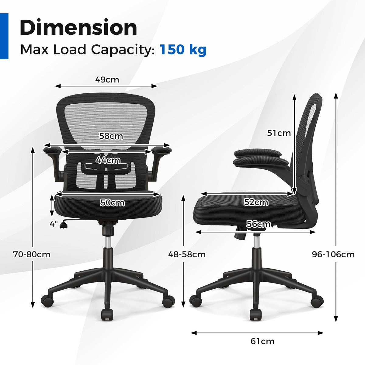 Giantex Ergonomic Office Chair, Adjustable Swivel Mesh Task Chair with Flip-Up Armrests