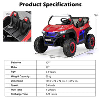 2-Seater Ride on Car, 12V Electric UTV w/Remote Control, Spring Suspension, High/Low Speed