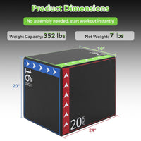 3-in-1 Plyometric Jump Box, 16"x20"x24" Soft Foam Plyo Box with 3 Heights