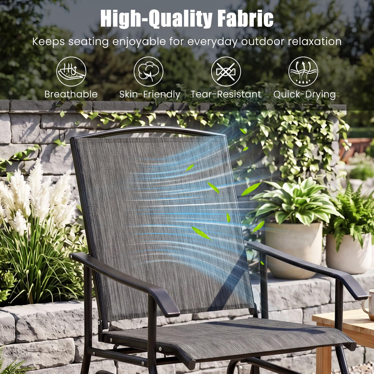 Outdoor Glider Chair with Metal Frame and Breathable Fabric