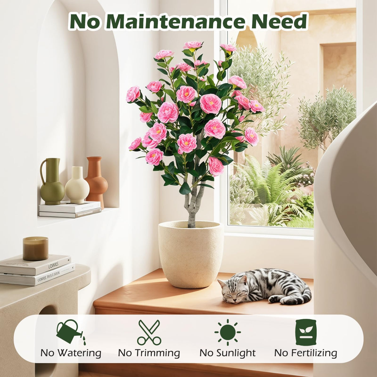 100cm Artificial Camellia Tree for Home Office or Porch Decoration