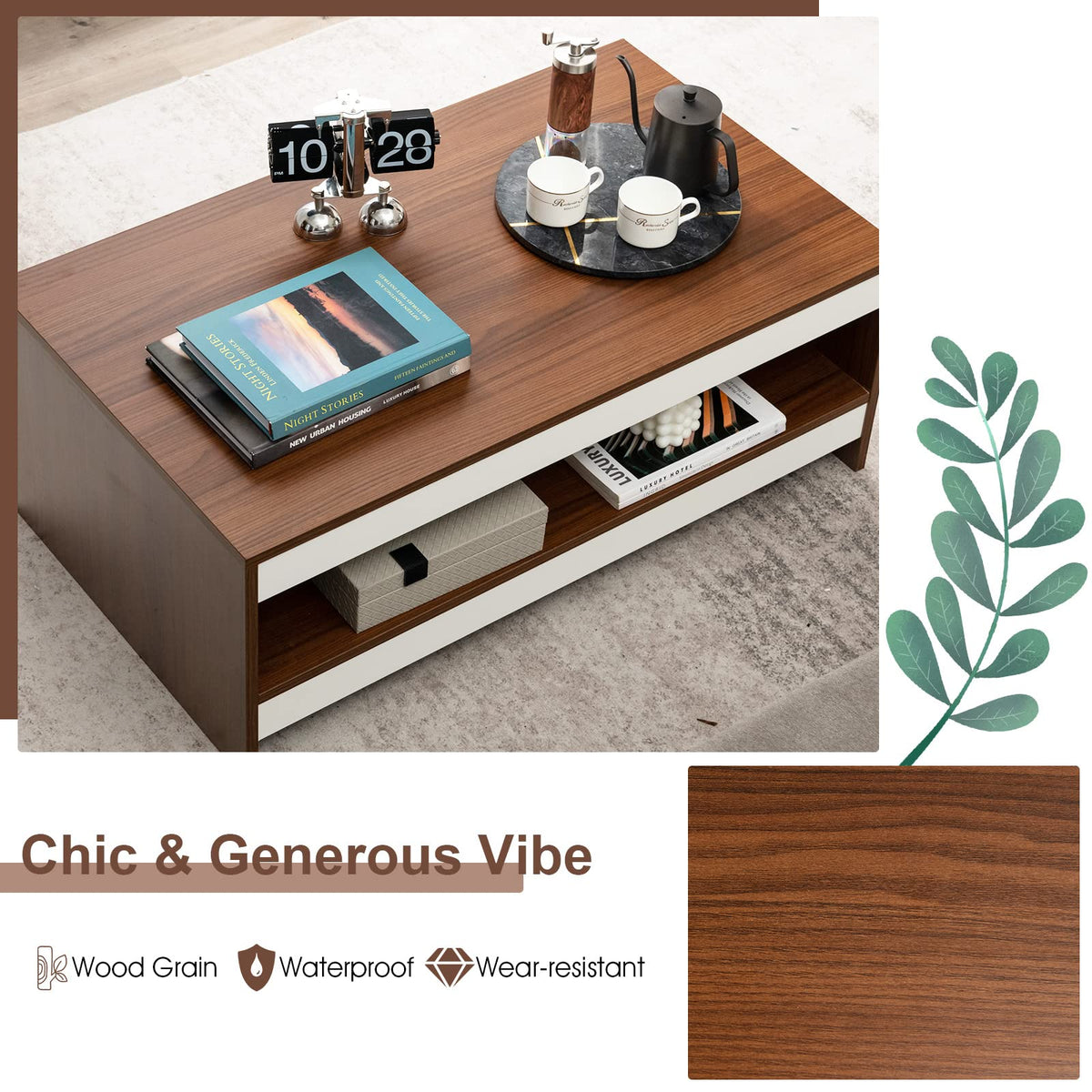 Giantex 94.5 cm Coffee Table, Two-Tier Coffee Table with Storage Shelf