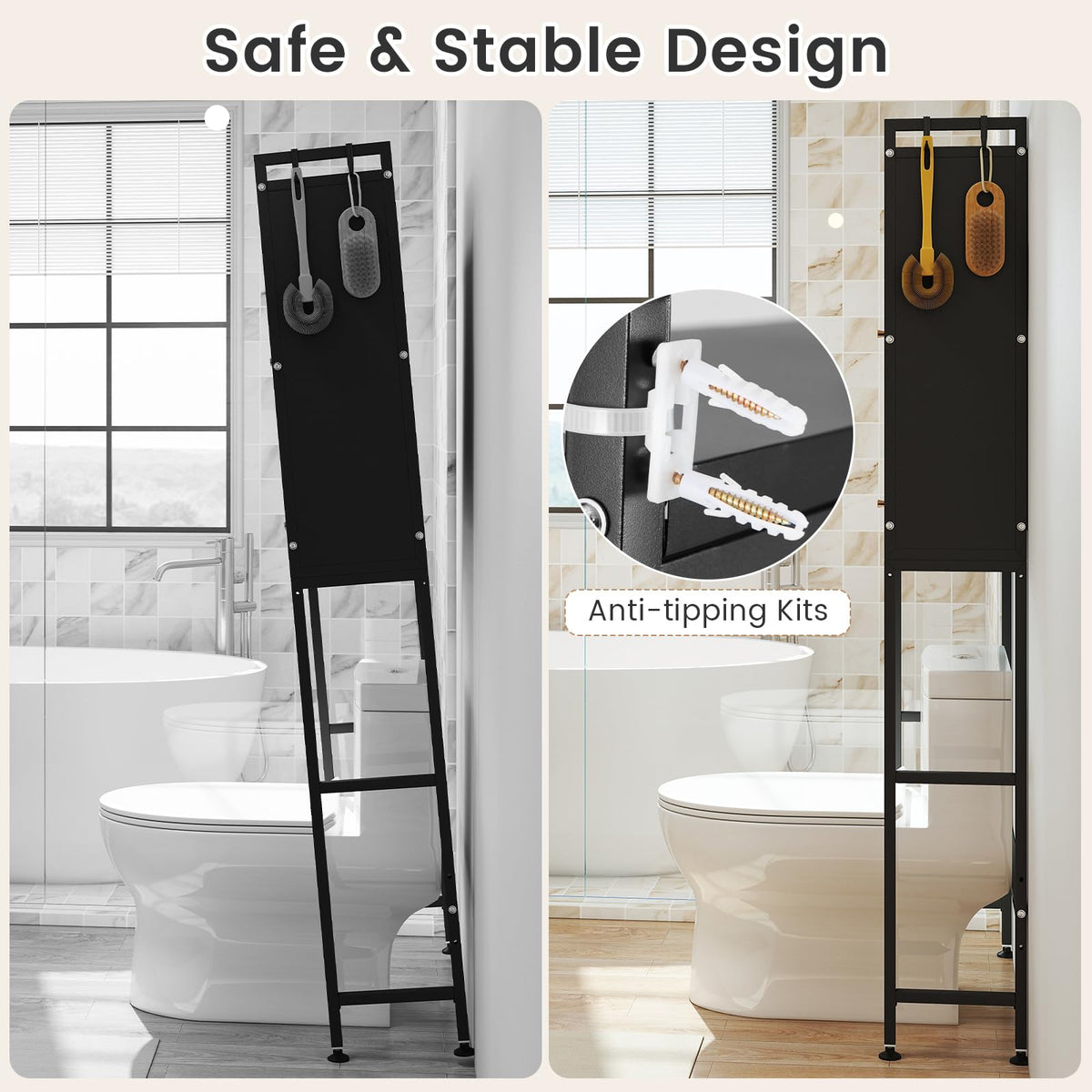 166 cm Over-the-toilet Cabinet Bathroom Organizer with Hooks