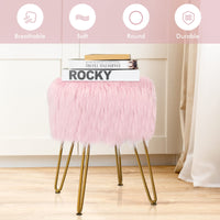 Giantex Luxury Faux Fur Vanity Stool Chair, Round Footstool Ottoman w/Metal Legs