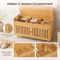 90 cm Bamboo Shoe Storage Bench with Lift Top and Cushion for Entryway