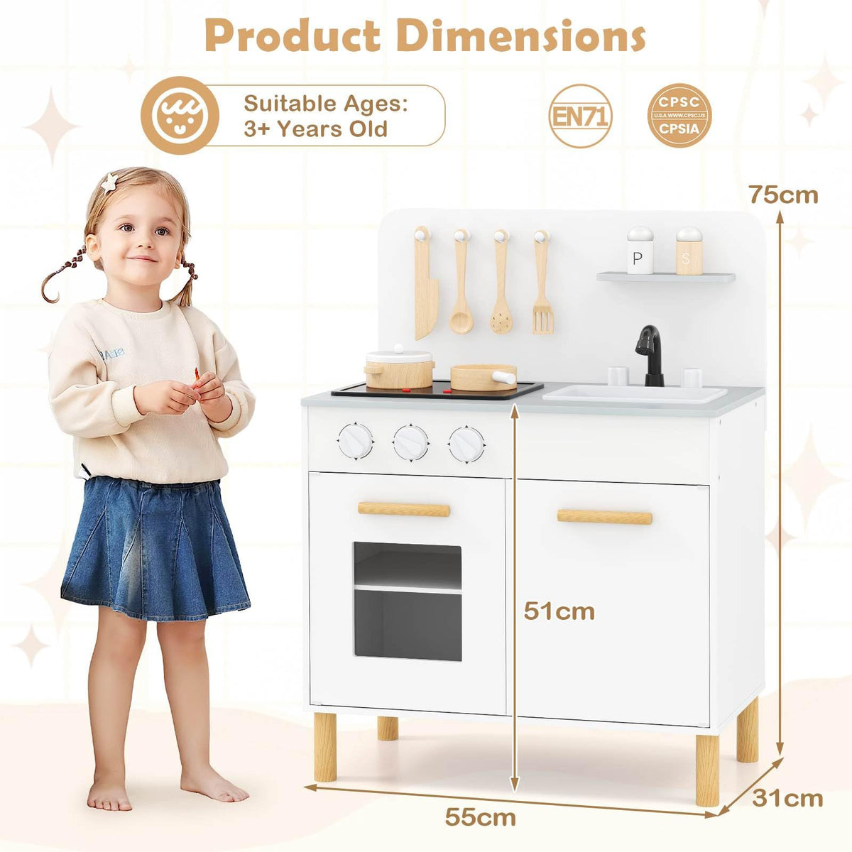 Kids Kitchen Playset, Toddler Pretend Play Kitchen with Light up Stove & Cooking Sounds